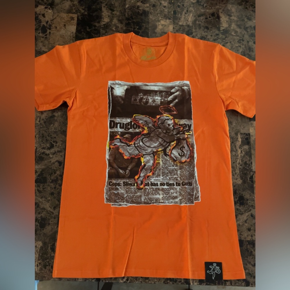 Hasta Muerte orange flame angel logo T-shirt